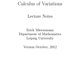Book Calculus of Variations by Erich Miersemann pdf